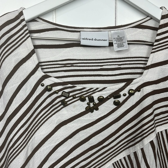 Alfred Dunner Womens Top Chocolate Brown Cream XL Pullover Beading Stripes Flaw - Picture 3 of 11